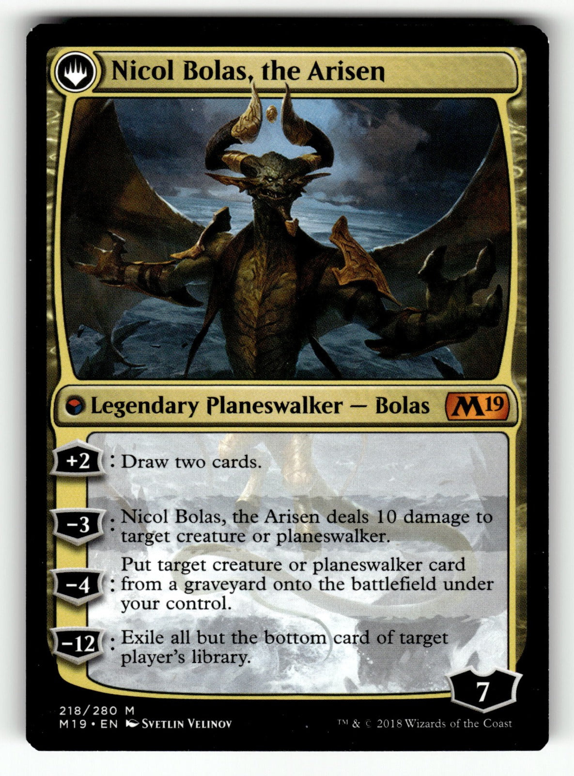 Nicol Bolas, the Ravager β 218 M19: Core Set 2019 M NM (Back)