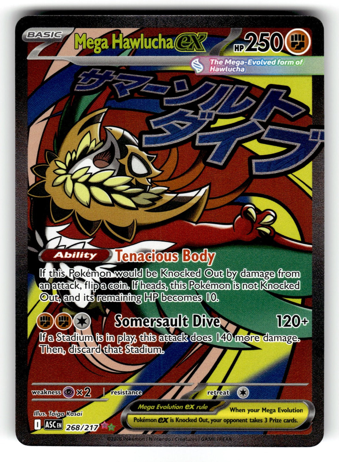 Mega Hawlucha ex – 268/217 ASC: ME: Ascended Heroes Mega Attack Rare Holo NM