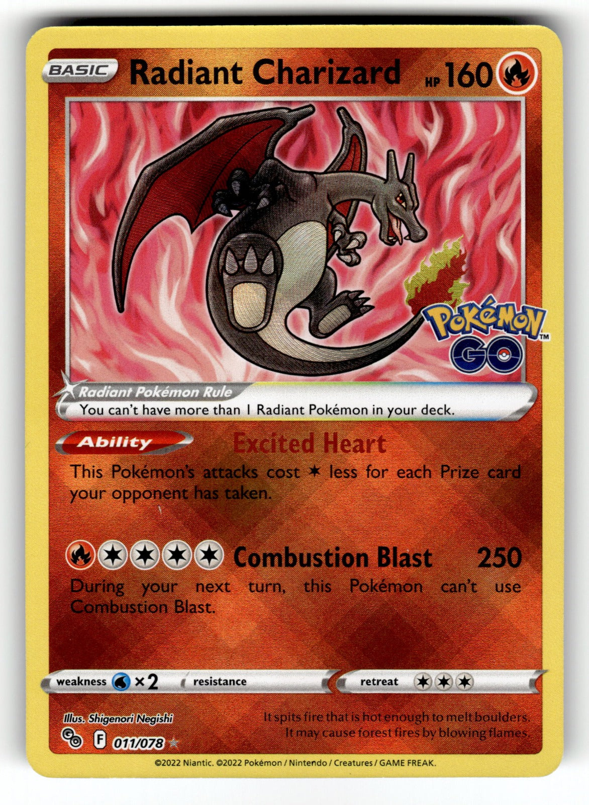 Radiant Charizard – 011/078 PGO: Pokemon GO Radiant Rare HoloNM