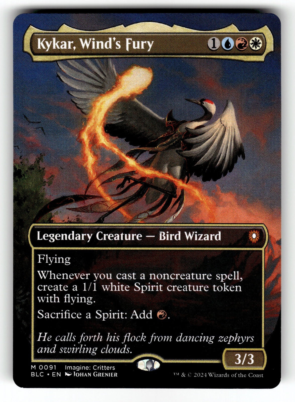 Kykar, Wind's Fury (Borderless) – 91 BLC: Commander: Bloomburrow M NM