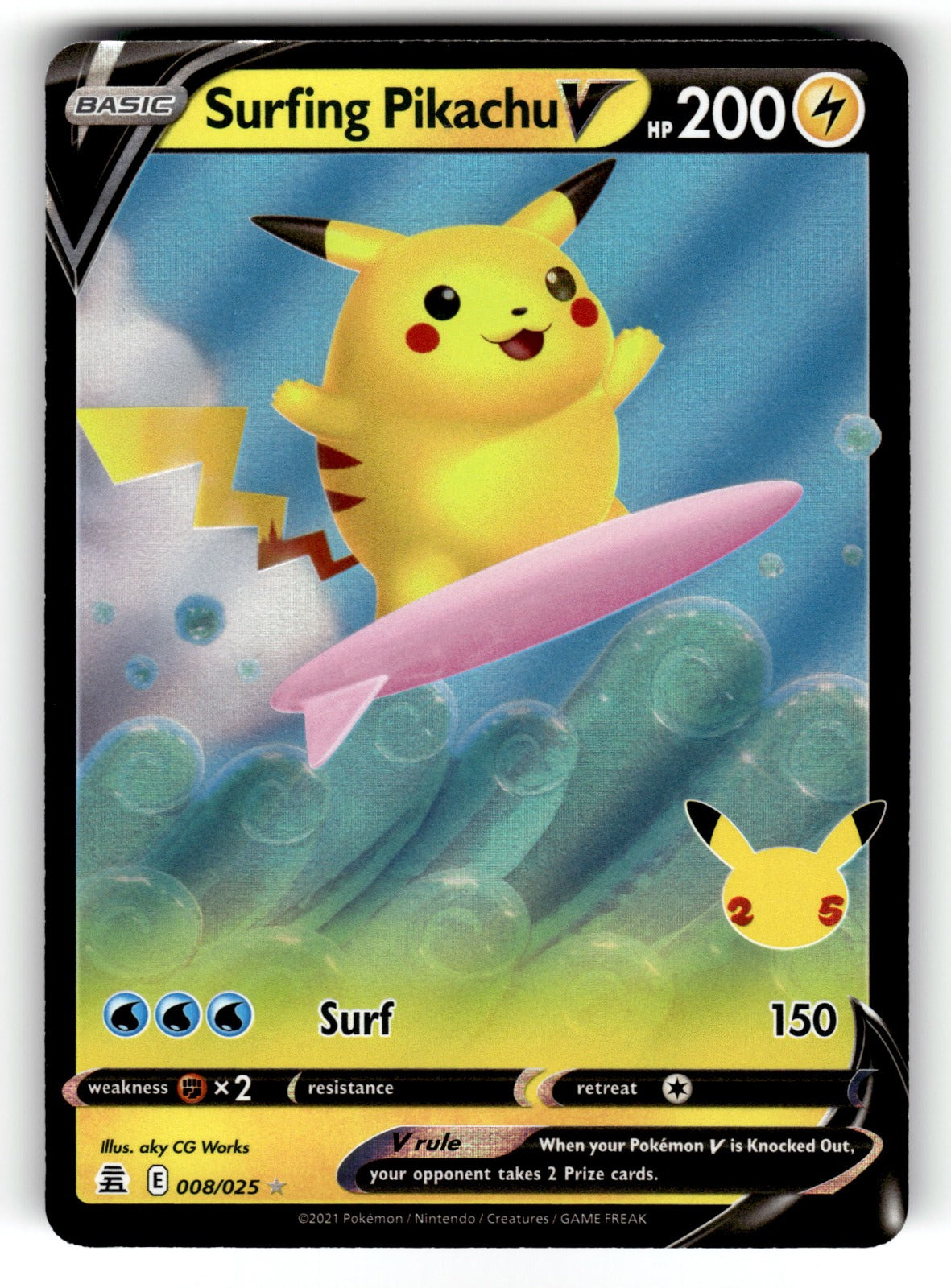 Surfing Pikachu V – 008/025 CLB: Celebrations Ultra Rare Holo NM