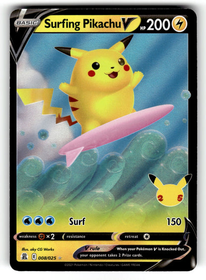 Surfing Pikachu V – 008/025 CLB: Celebrations Ultra Rare Holo NM