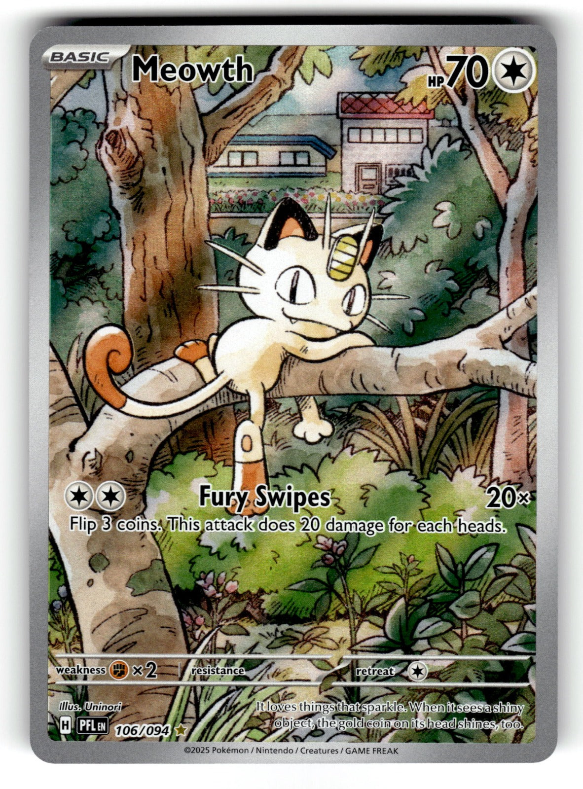 Meowth – 106/094 PFL: ME02: Phantasmal Flames Illustration Rare Holo NM