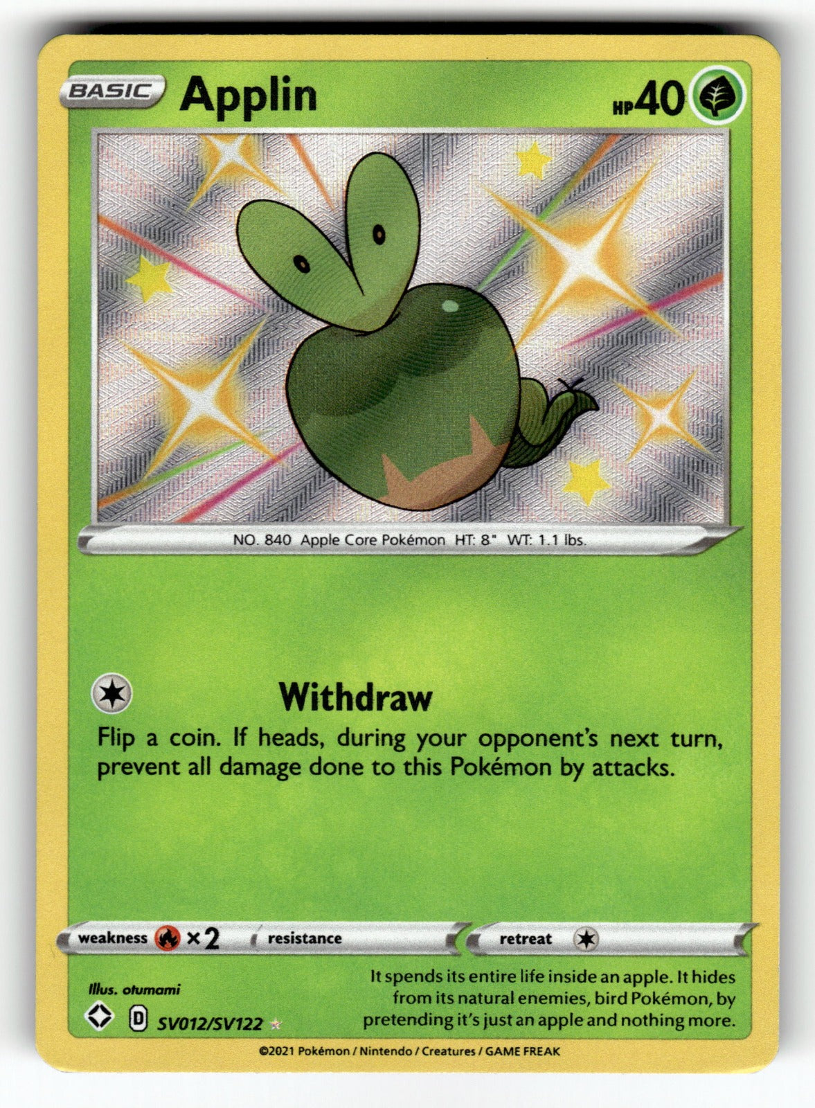 Applin - SV012/SV122 SHFSV: Shining Fates: Shiny Vault Shiny Holo Rare Holo NM