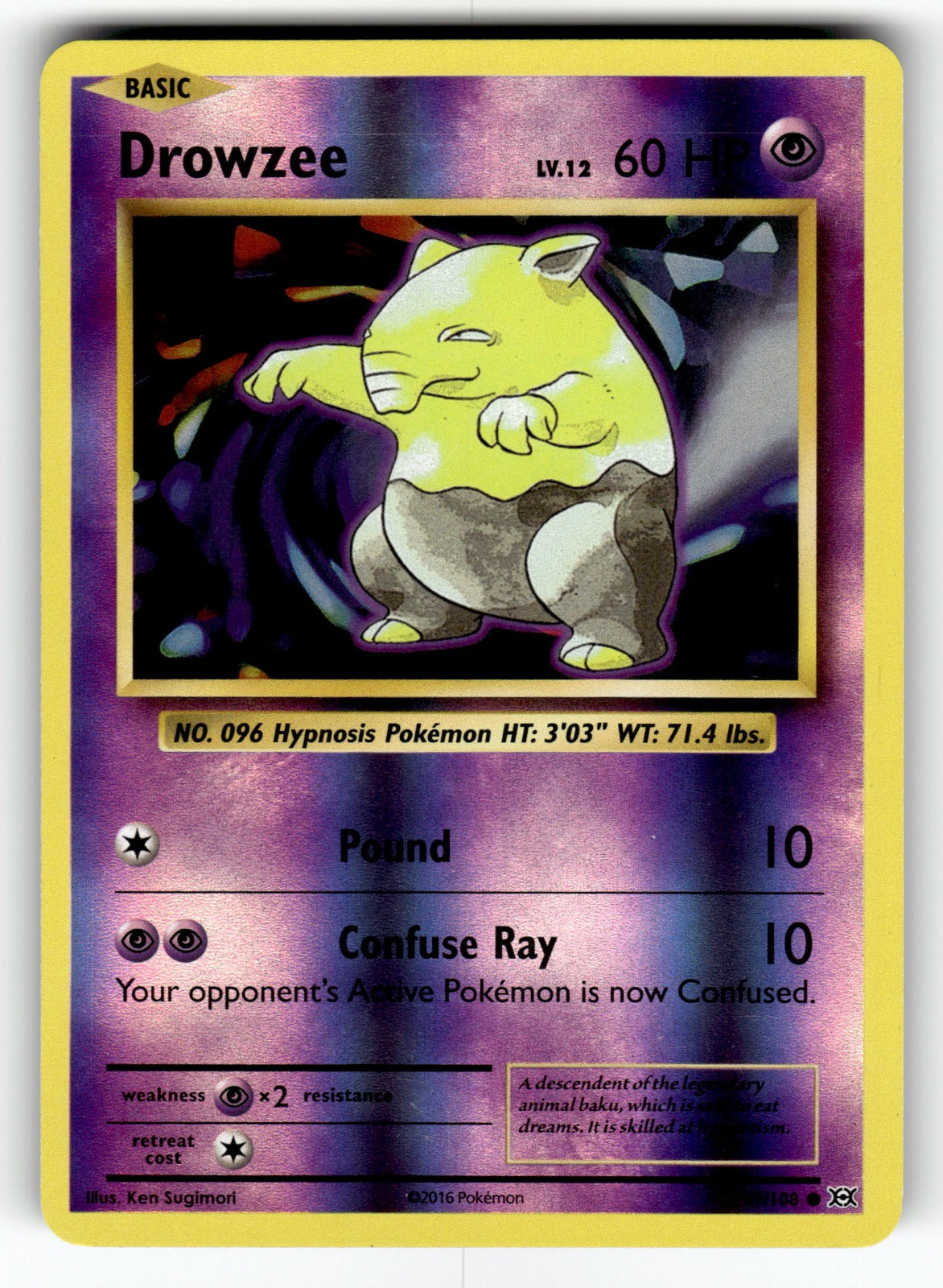 Drowzee – 49/108 EVO: XY - Evolutions Common Reverse Holo NM