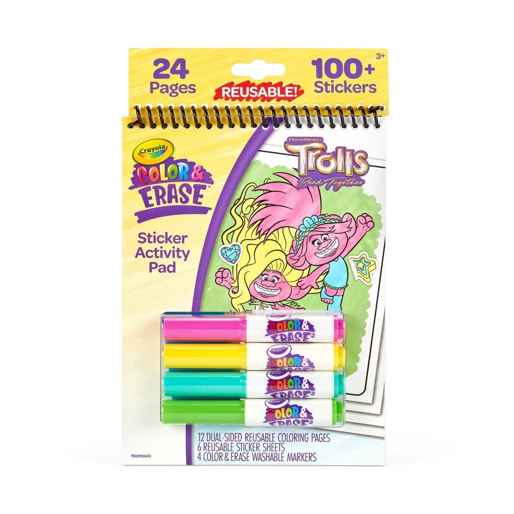 Crayola Trolls Color & Erase Sticker Activity Pad 12 Reusable Trolls Coloring Pages & 100 Stickers Gift