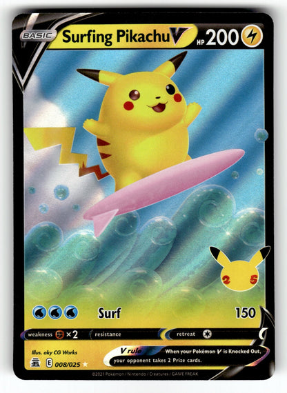 Surfing Pikachu V – 008/025 CLB: Celebrations Ultra Rare Holo NM