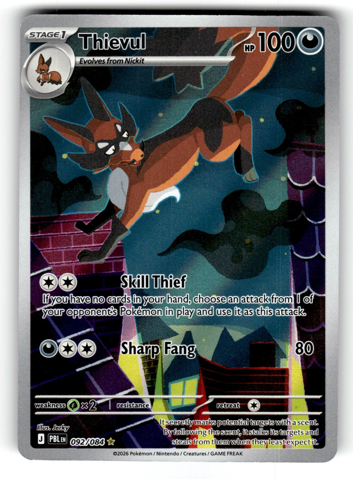 Thievul – 092/084 PBL: ME05: Pitch Black Illustration Rare Holo NM