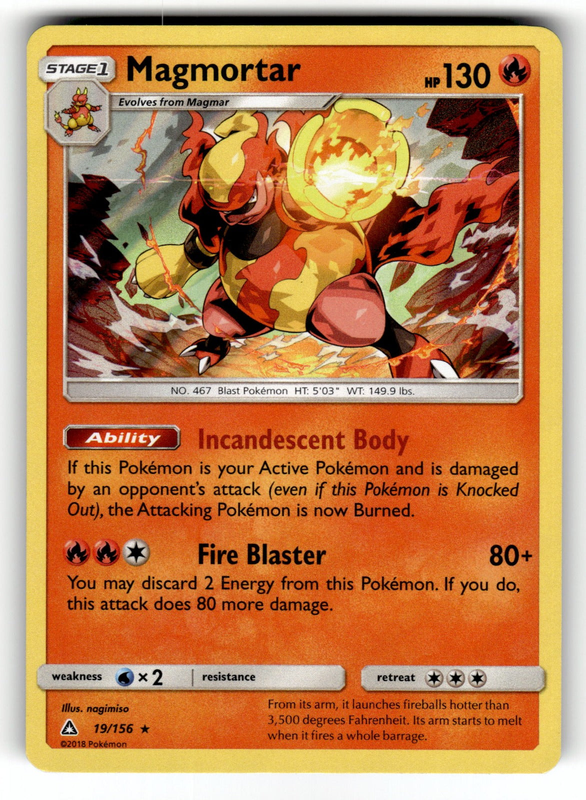Magmortar – 19/156 SM05: SM - Ultra Prism Holo Rare NM