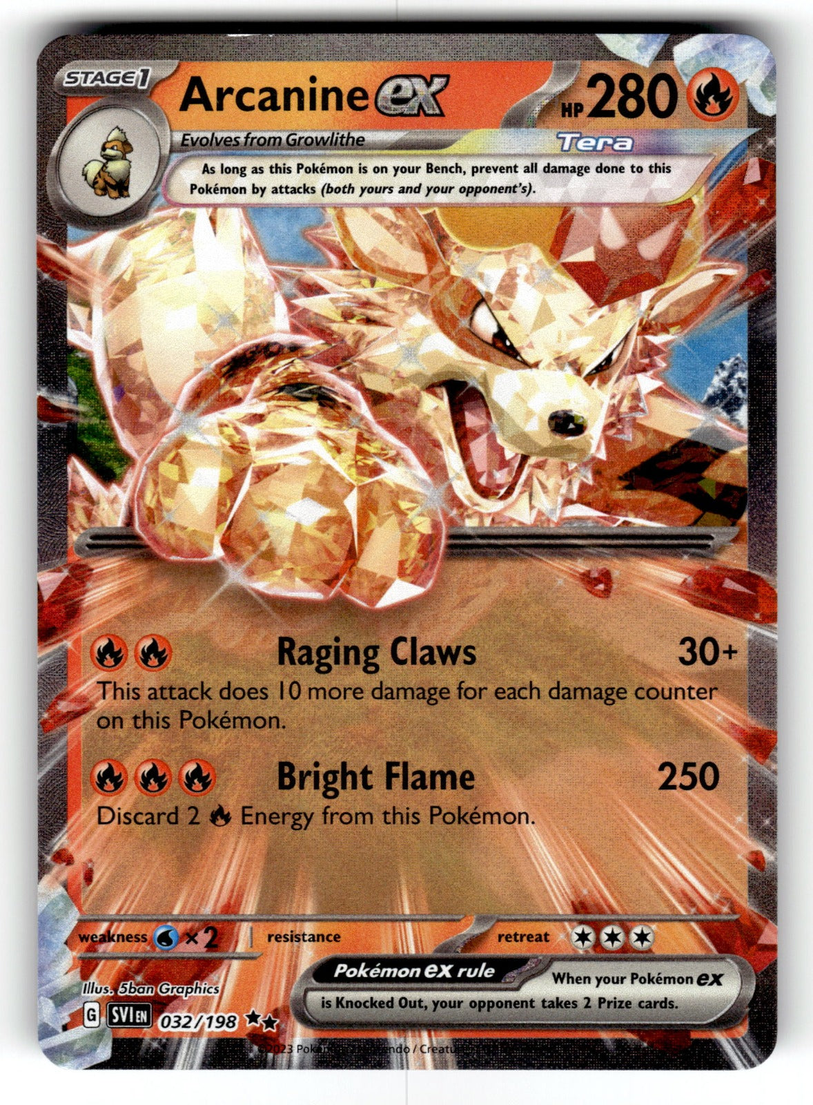 Arcanine ex – 032/198 SVI: SV01: Scarlet & Violet Base Set Double Rare Holo NM