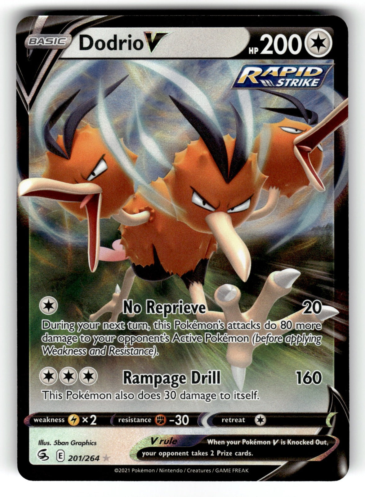 Dodrio V – 201/264 SWSH08: SWSH08: Fusion Strike Ultra Rare Holo NM