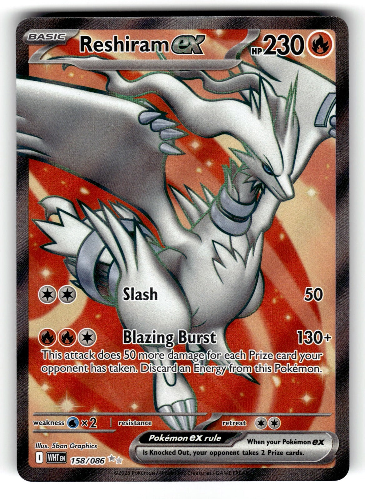 Reshiram ex – 158/086 WHT: SV: White Flare Ultra Rare Holo NM