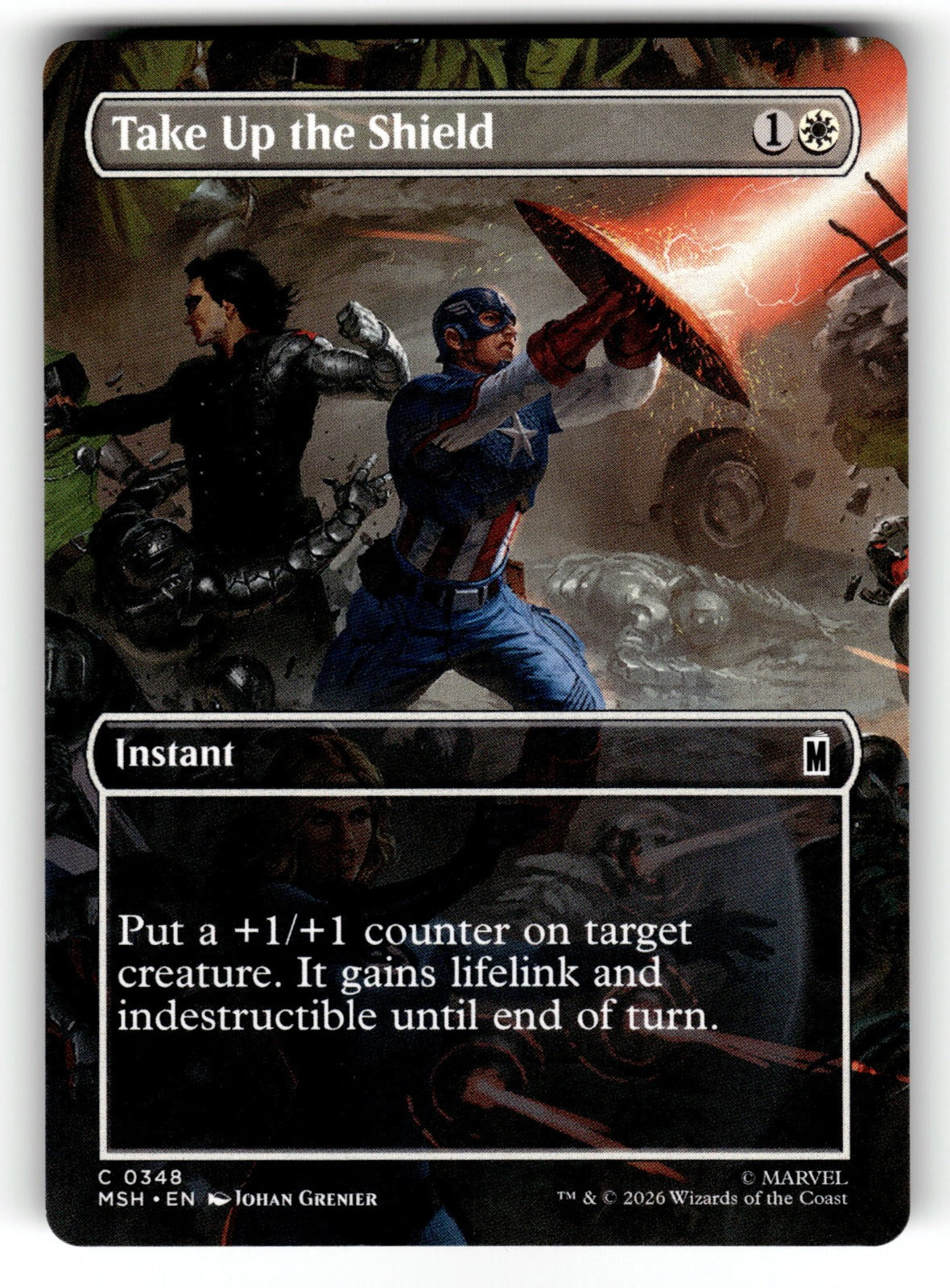 Take Up the Shield (Borderless) – 348 MSH: Marvel Super Heroes C NM