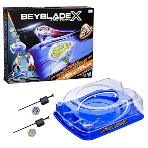 Beyblade X Drop Attack Battle Set with Beystadium Arena, 2 Takara Tomy Tops & Launchers, Impact Drake 9-60LR & Hover Wyvern 3-85N, Battling Game Toys