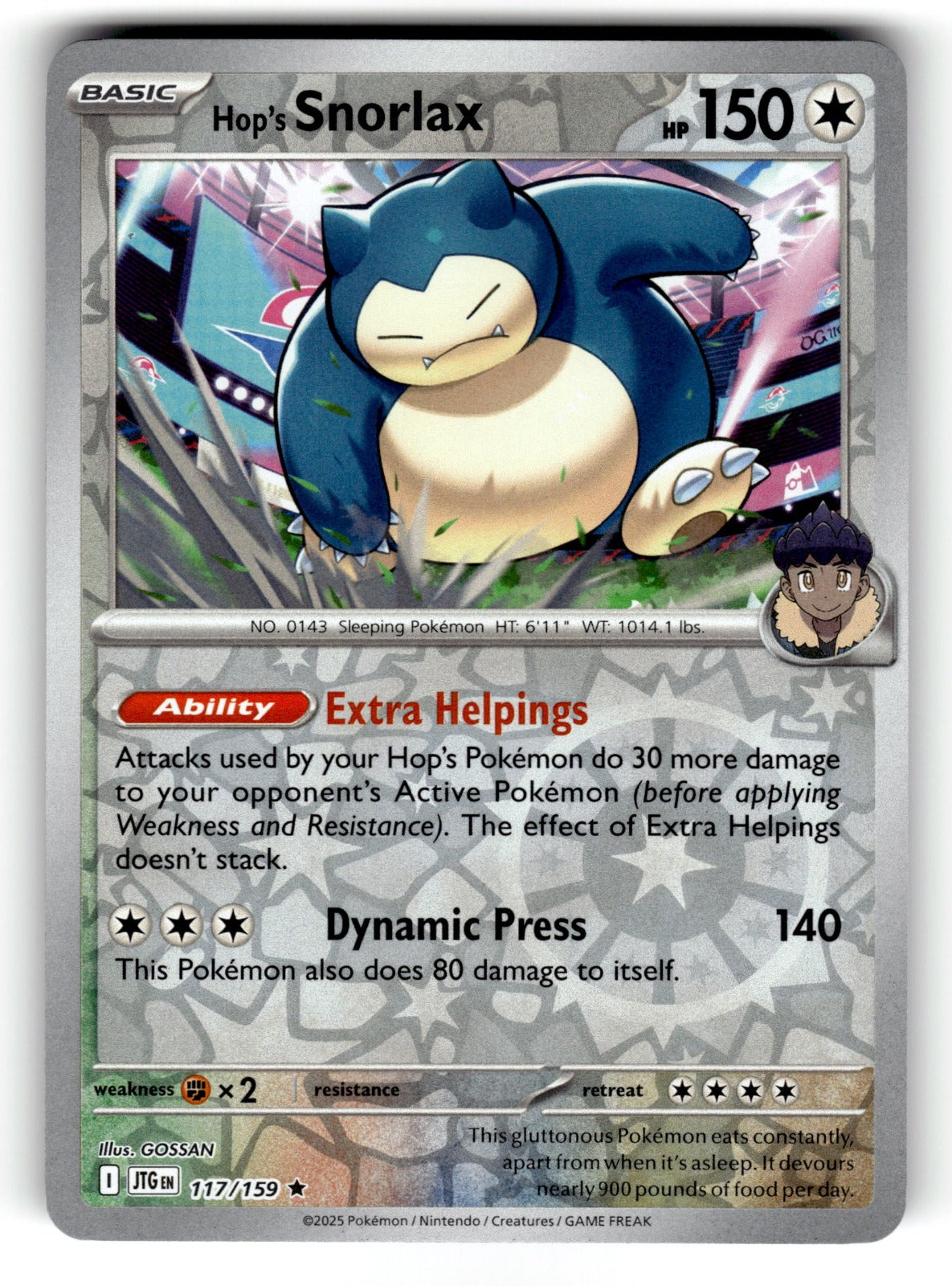 Hop's Snorlax – 117/159 JTG: SV09: Journey Together Rare Reverse HoloNM