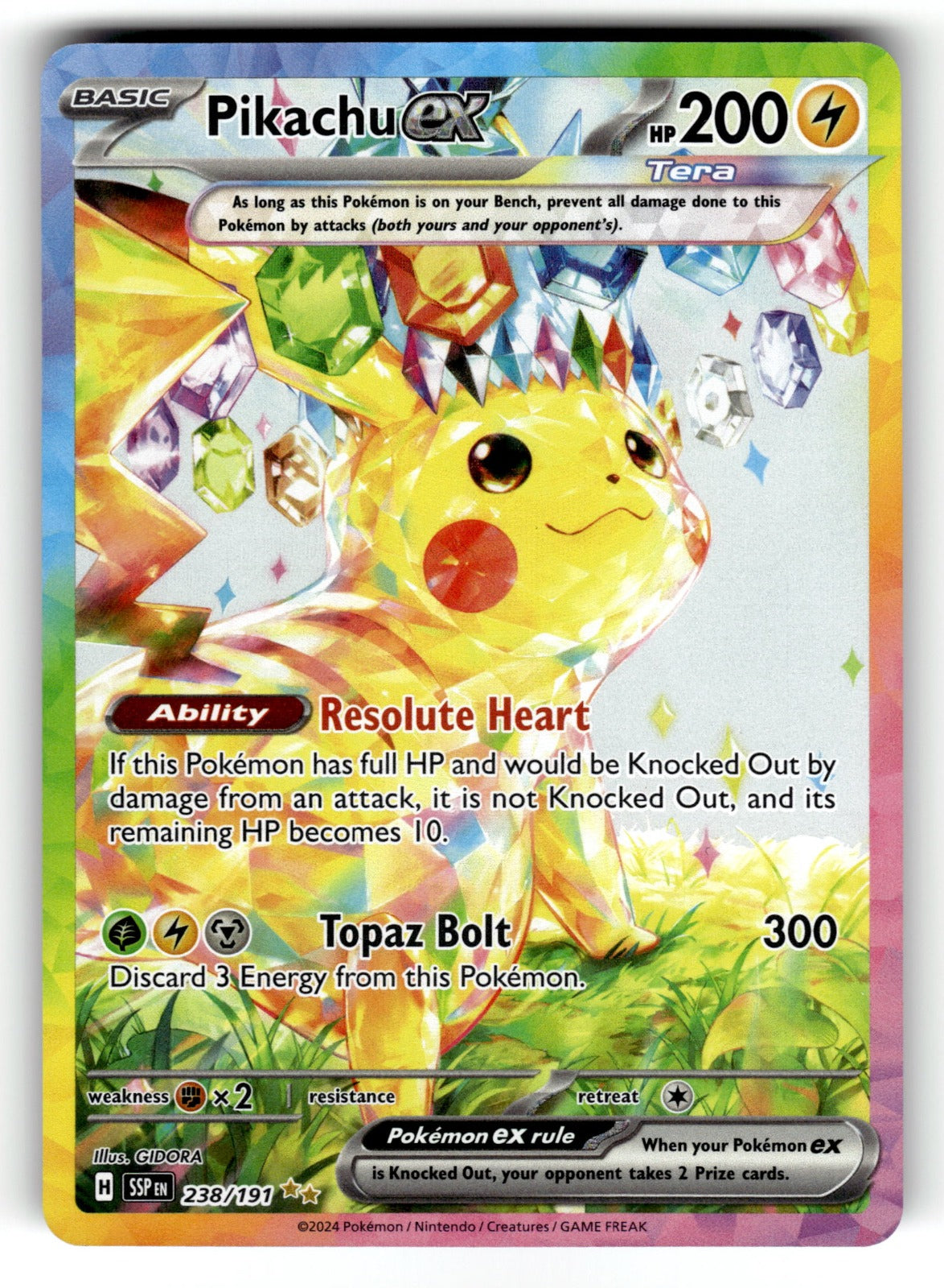 Pikachu ex – 238/191 SSP: SV08: Surging Sparks Special Illustration Rare Holo NM