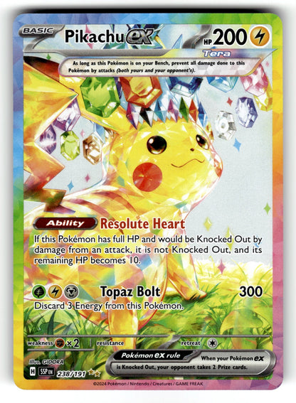 Pikachu ex – 238/191 SSP: SV08: Surging Sparks Special Illustration Rare Holo NM