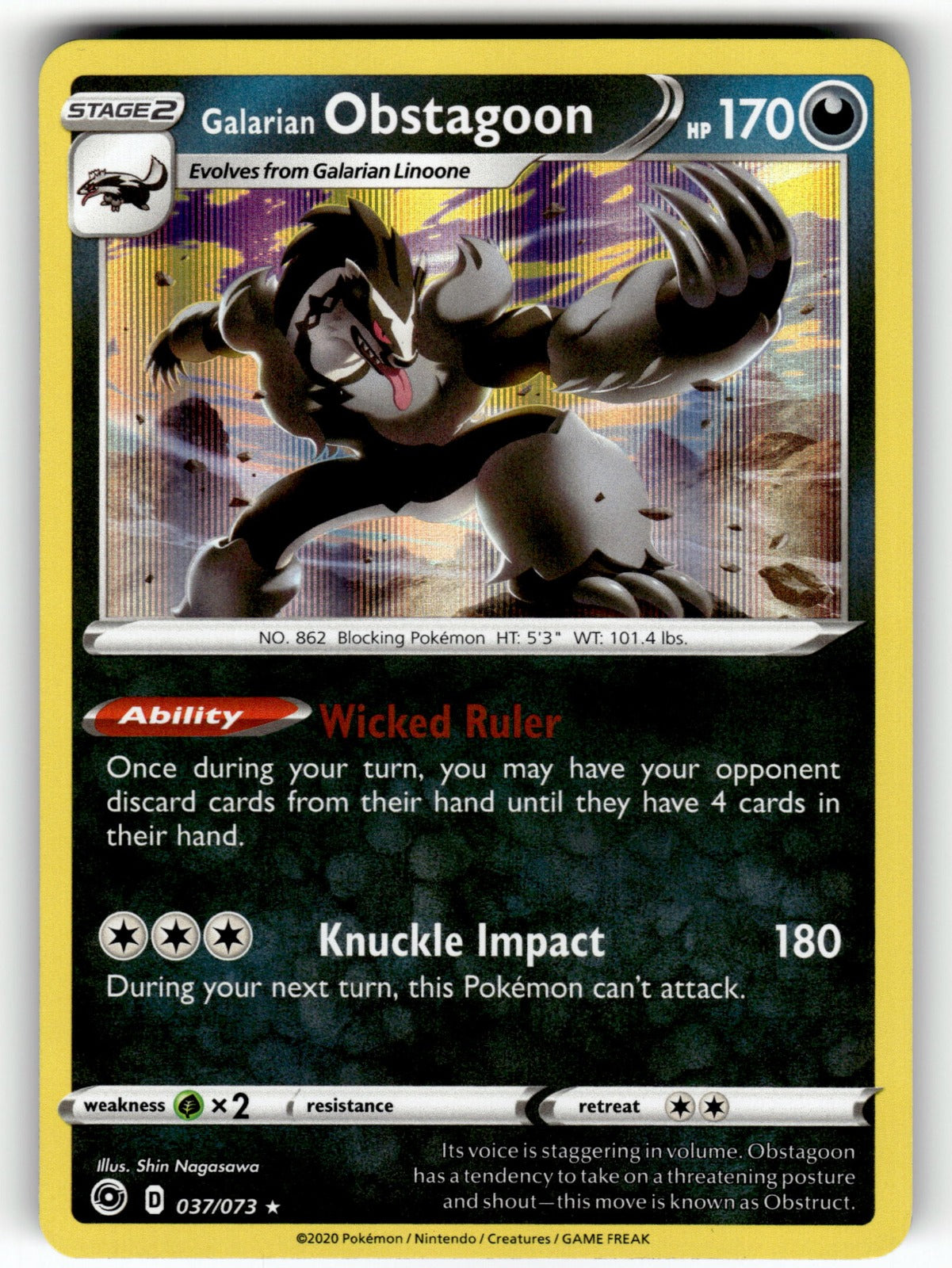 Galarian Obstagoon – 37/73 CHP: Champion's Path Holo Rare NM
