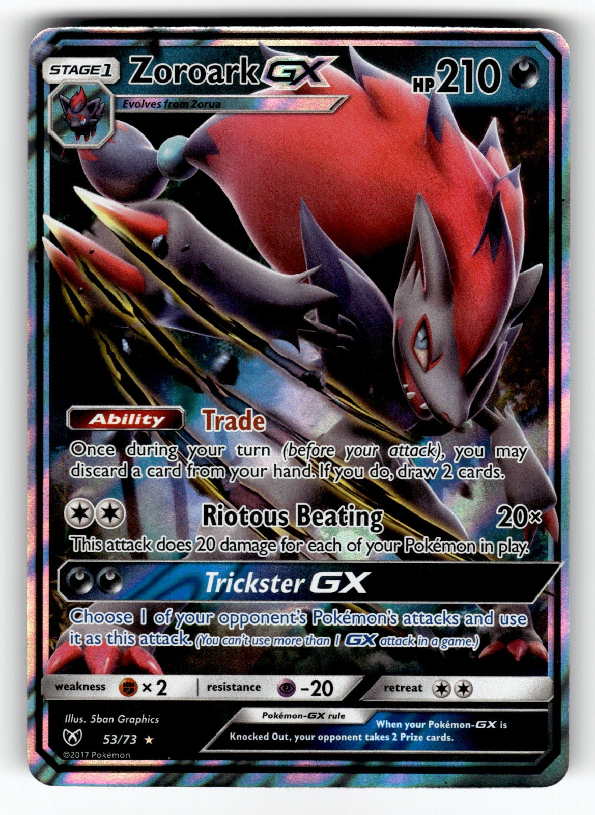 Zoroark GX – 53/73 SHL: Shining Legends Ultra Rare Holo NM