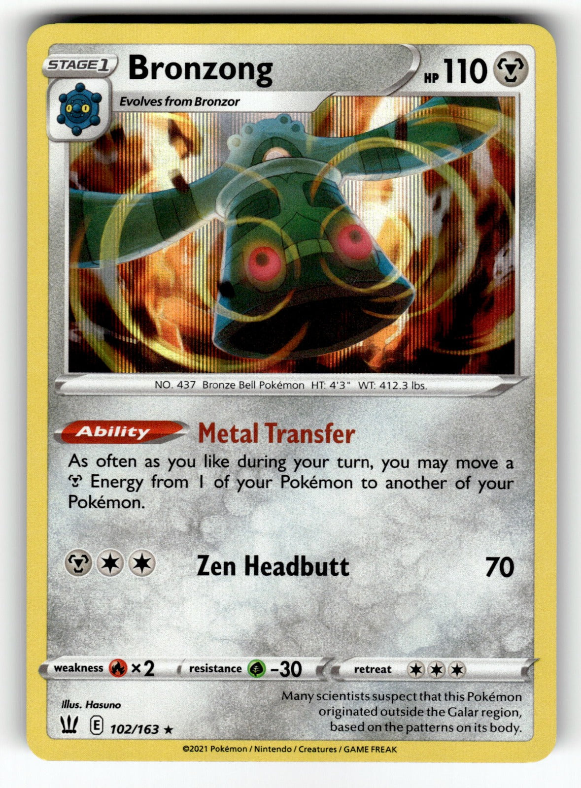 Bronzong – 102/163 SWSH05: SWSH05: Battle Styles Holo Rare NM