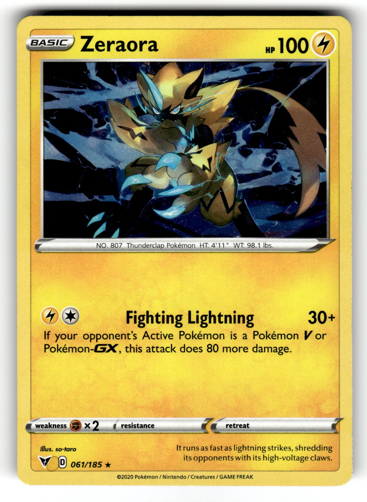 Zeraora – 061/185 SWSH04: SWSH04: Vivid Voltage Holo Rare HoloNM