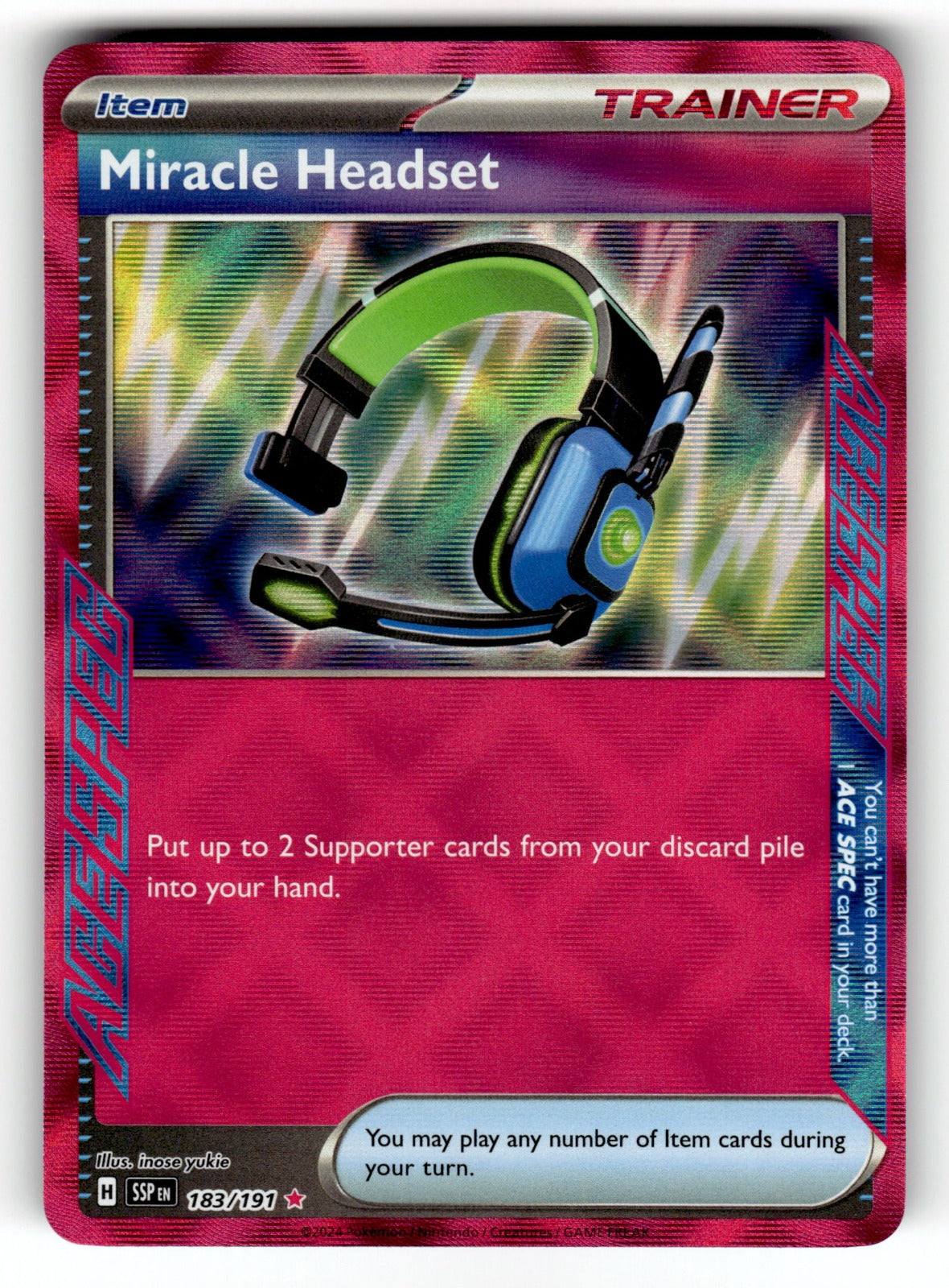 Miracle Headset – 183/191 SSP: SV08: Surging Sparks ACE SPEC Rare HoloNM