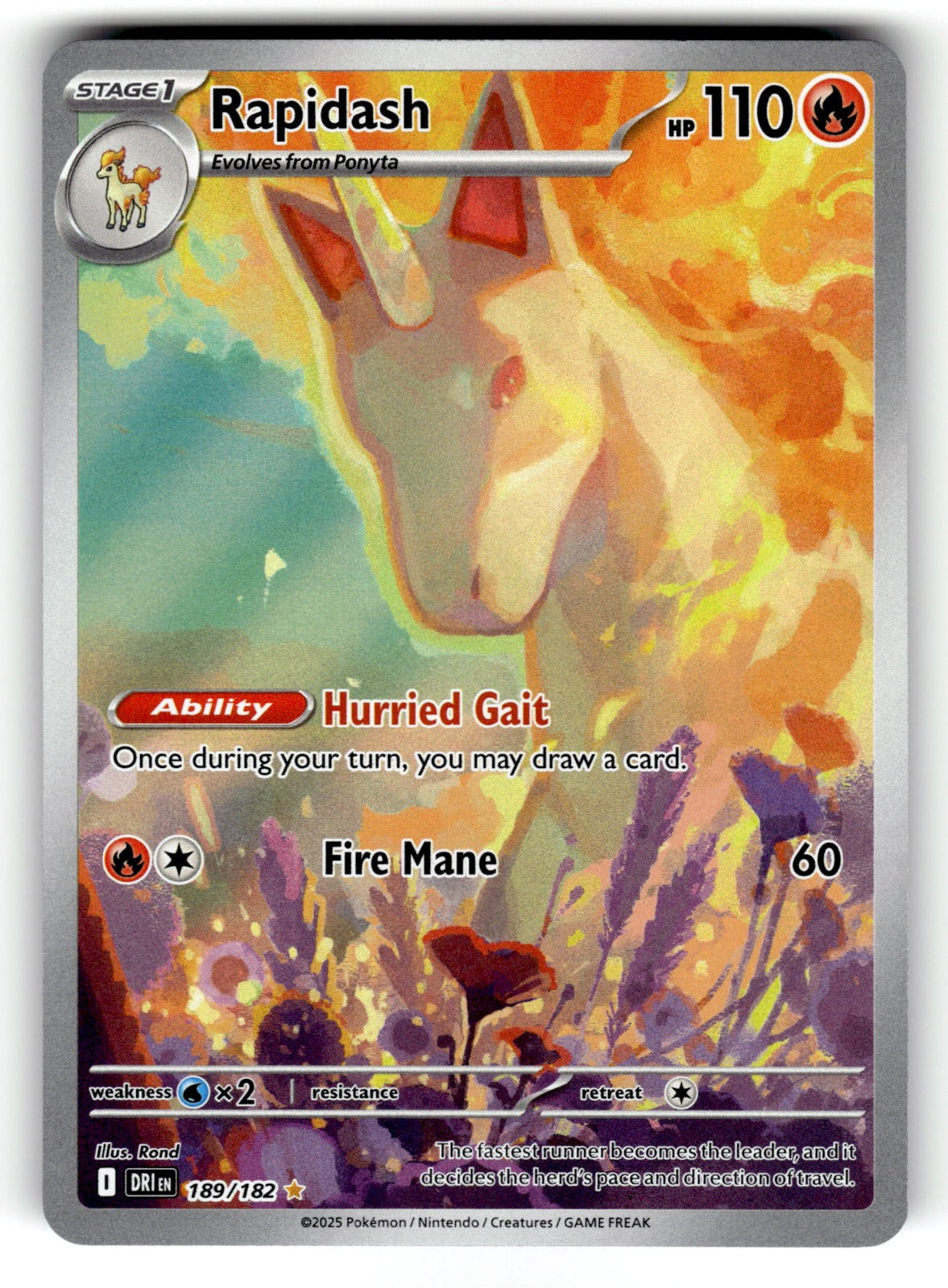 Rapidash – 189/182 DRI: SV10: Destined Rivals Illustration Rare HoloNM