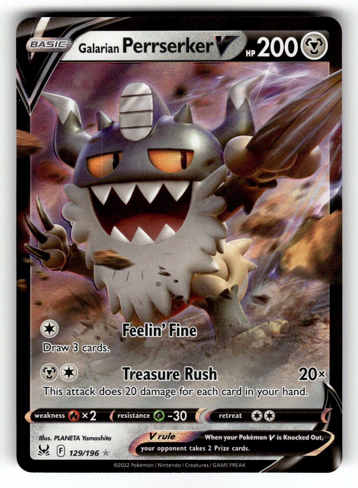 Galarian Perrserker V – 129/196 SWSH11: SWSH11: Lost Origin Ultra Rare Holo NM