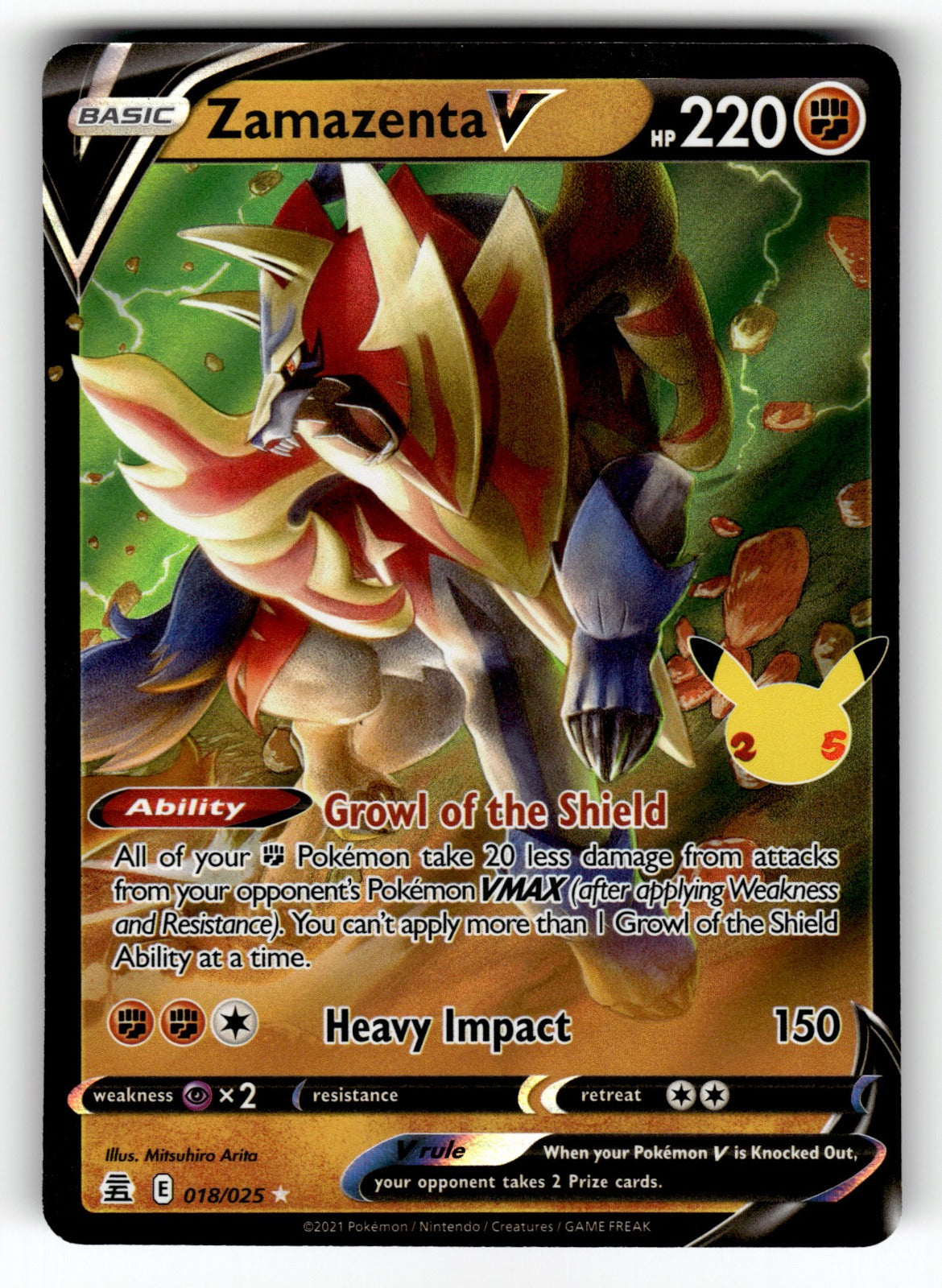 Zamazenta V – 018/025 CLB: Celebrations Ultra Rare Holo NM