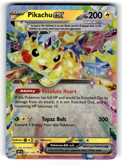 Pikachu ex – 057/191 SSP: SV08: Surging Sparks Double Rare HoloNM