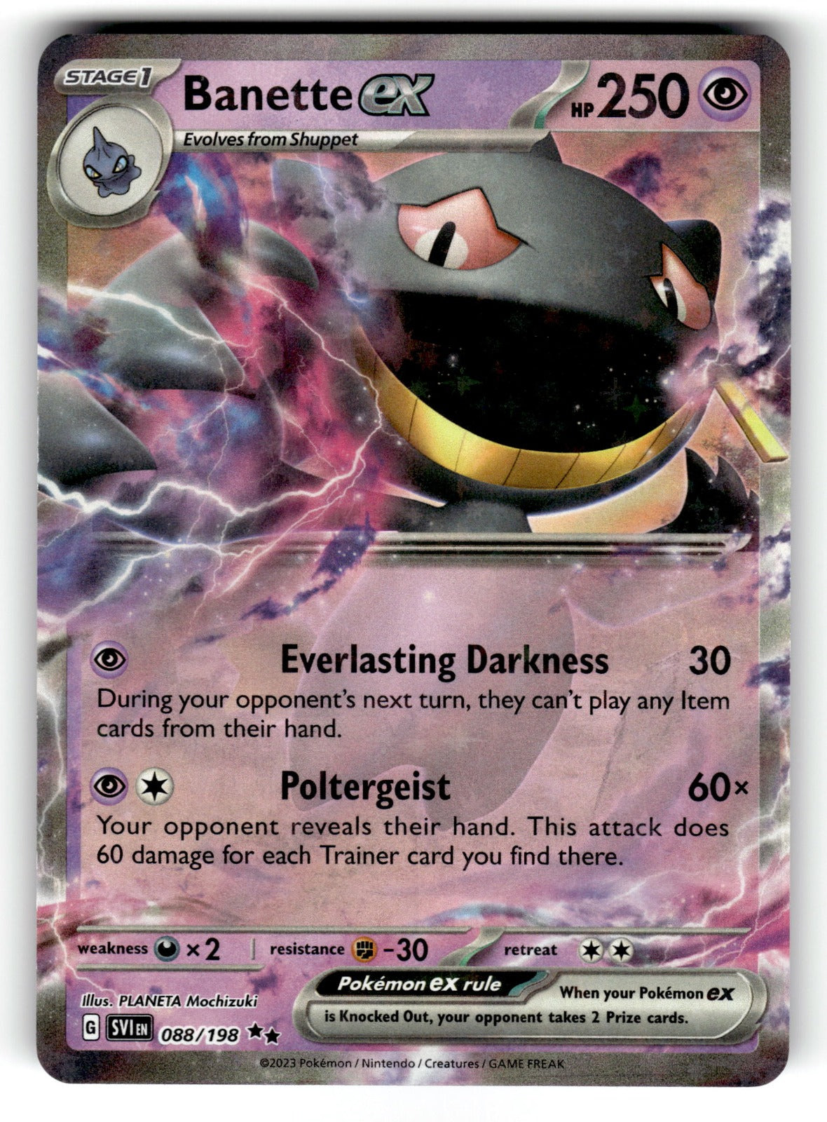 Banette ex – 088/198 SVI: SV01: Scarlet & Violet Base Set Double Rare Holo LP