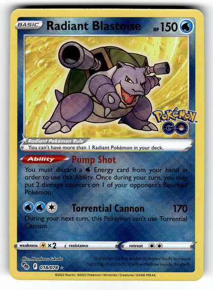 Radiant Blastoise – 018/078 PGO: Pokemon GO Radiant Rare Holo NM