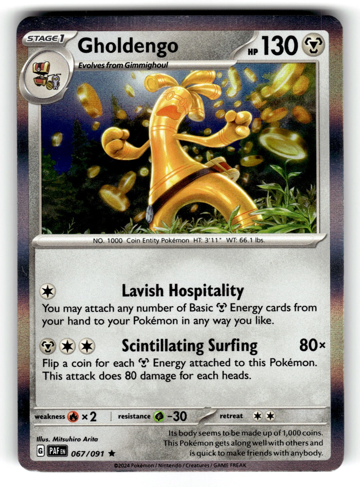 Gholdengo – 067/091 PAF: SV: Paldean Fates Rare Holo NM