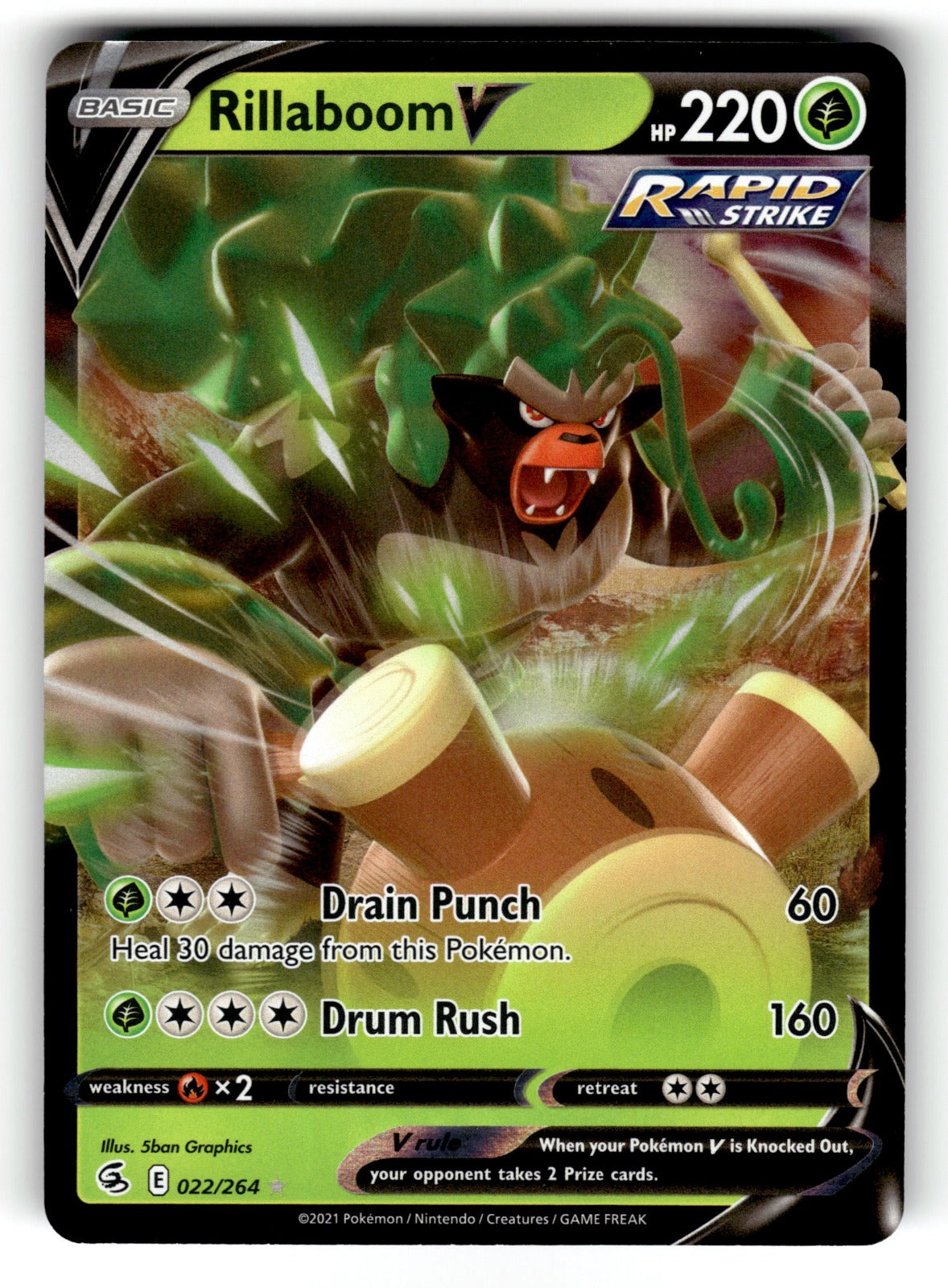 Rillaboom V – 022/264 SWSH08: SWSH08: Fusion Strike Ultra Rare Holo NM