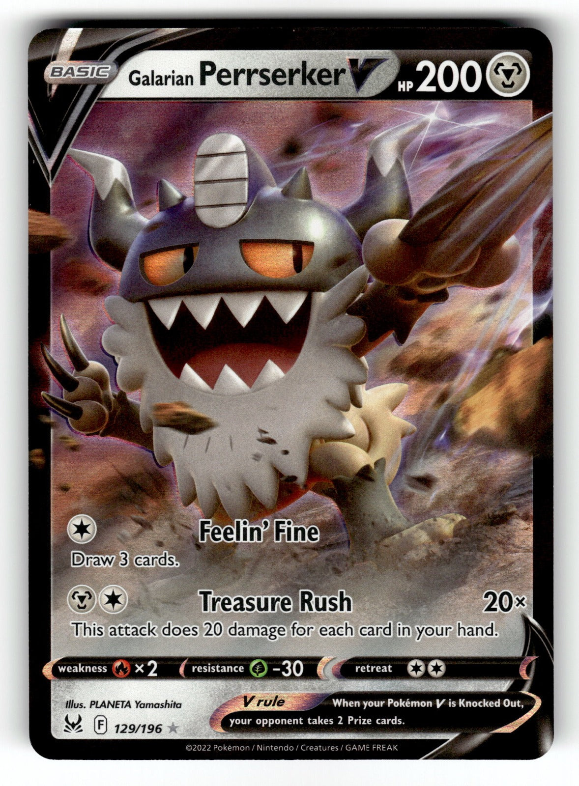 Galarian Perrserker V – 129/196 SWSH11: SWSH11: Lost Origin Ultra Rare Holo NM