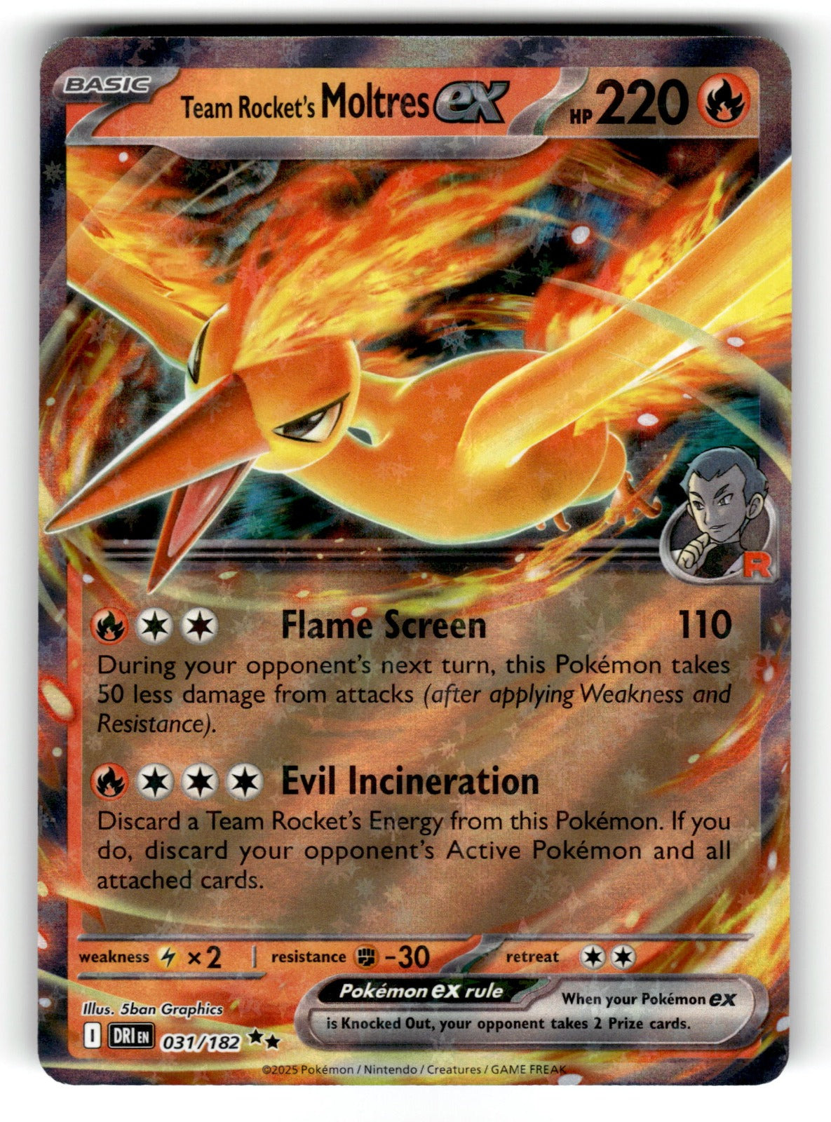 Team Rocket's Moltres ex – 031/182 DRI: SV10: Destined Rivals Double Rare Holo NM