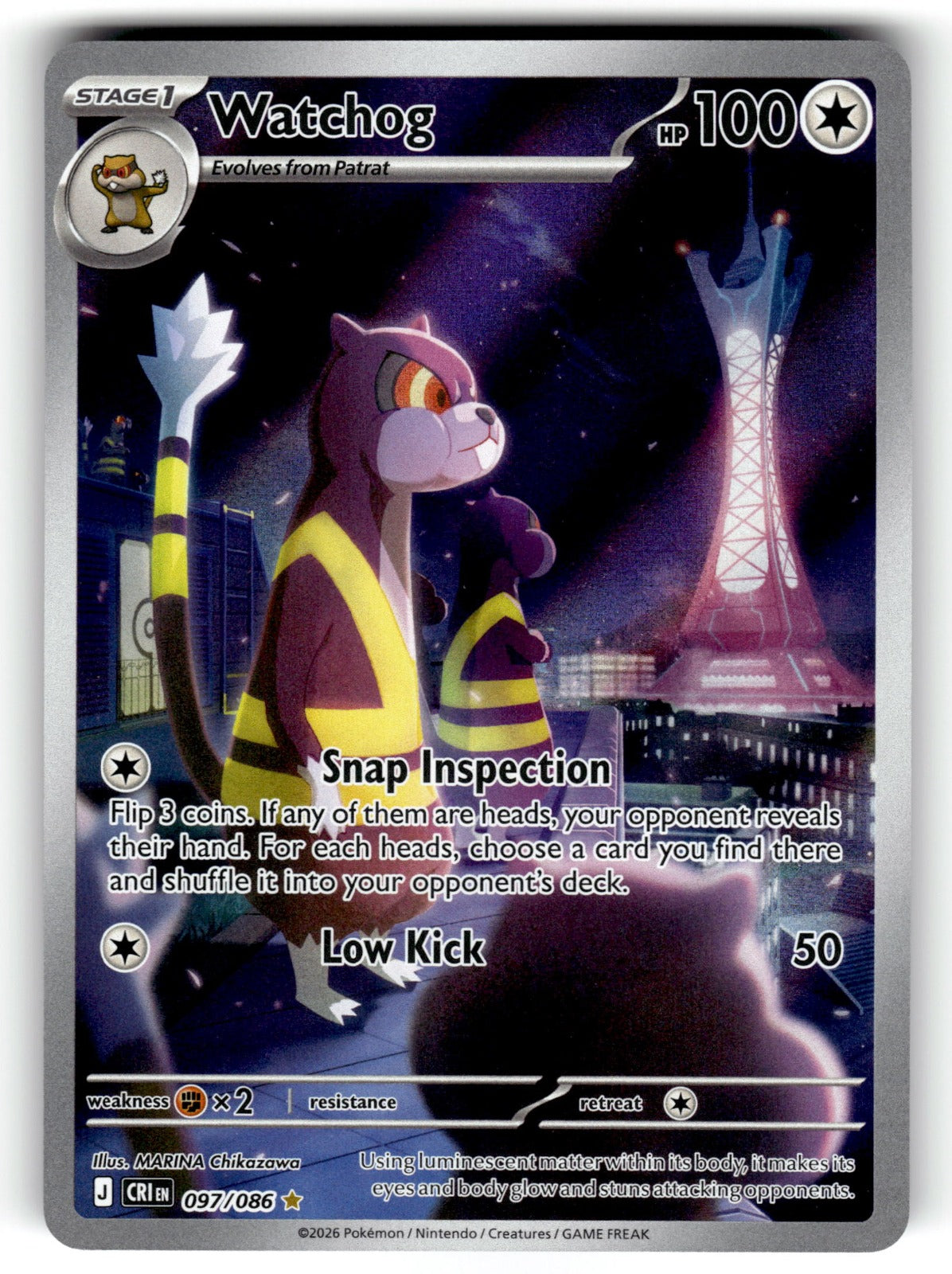 Watchog – 097/086 CRI: ME04: Chaos Rising Illustration Rare Holo NM