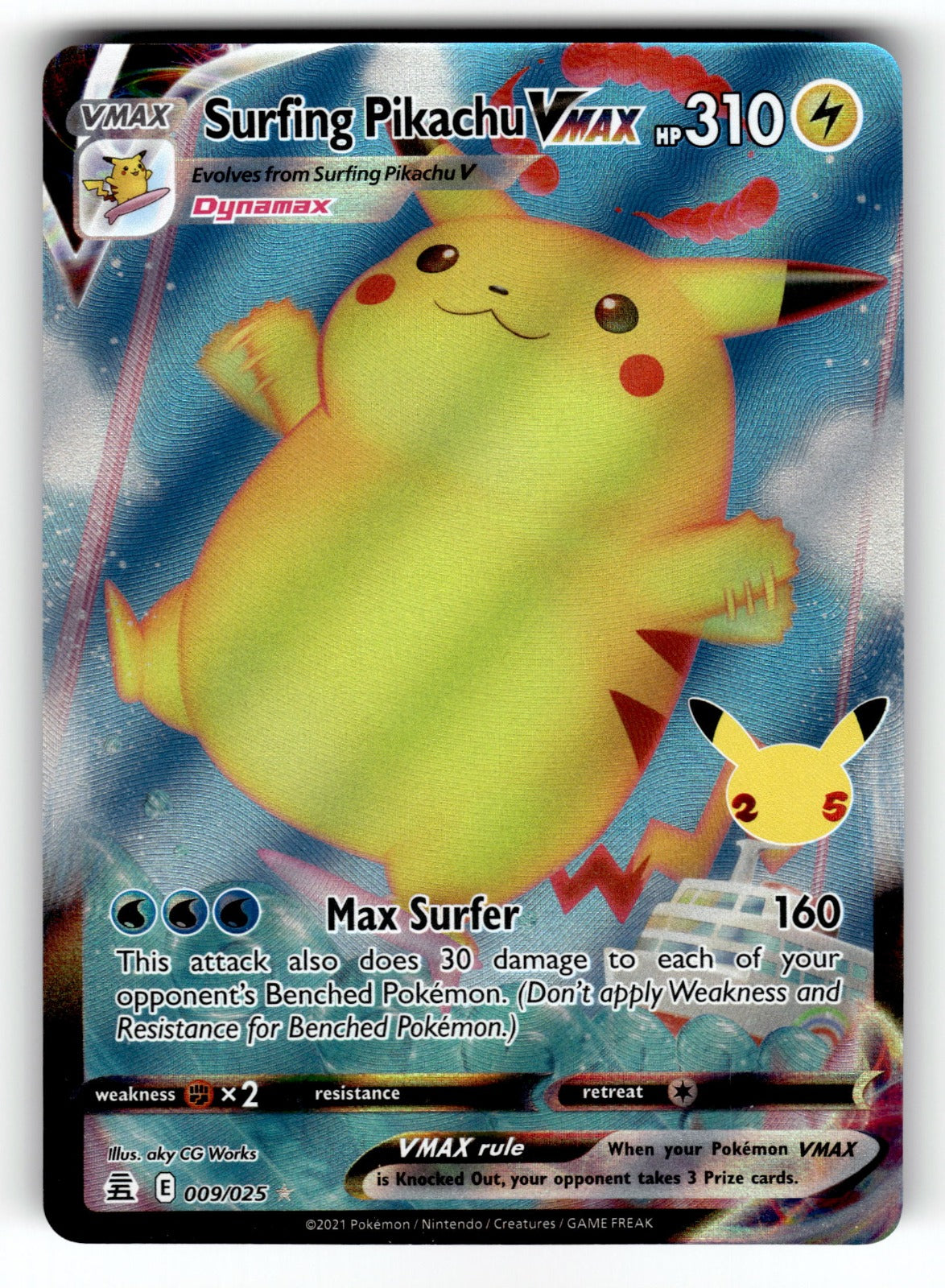 Surfing Pikachu VMAX – 009/025 CLB: Celebrations Ultra Rare Holo LP