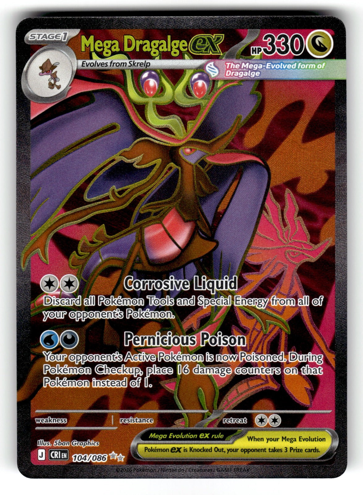 Mega Dragalge ex – 104/086 CRI: ME04: Chaos Rising Ultra Rare Holo NM