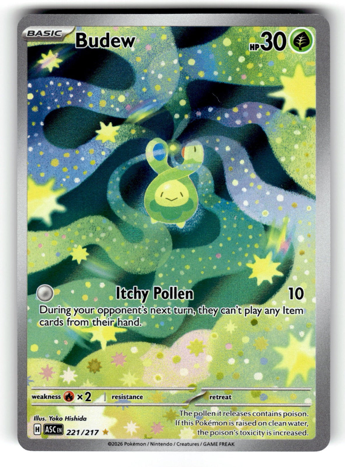 Budew – 221/217 ASC: ME: Ascended Heroes Illustration Rare Holo NM