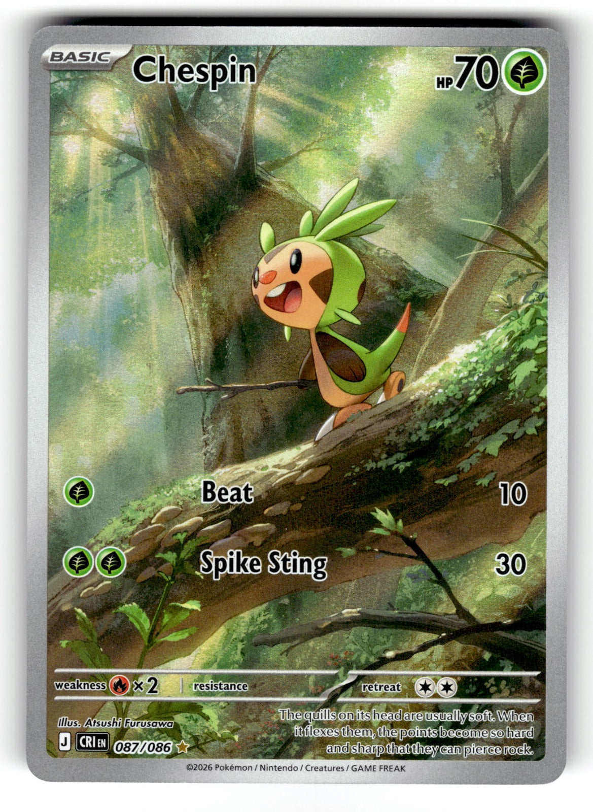 Chespin – 087/086 CRI: ME04: Chaos Rising Illustration Rare Holo NM