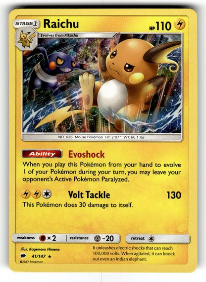 Raichu – 41/147 SM03: SM - Burning Shadows Holo Rare NM