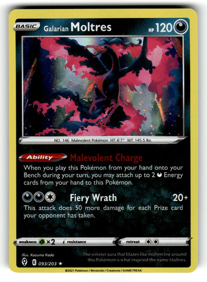 Galarian Moltres – 093/203 SWSH07: SWSH07: Evolving Skies Holo Rare NM