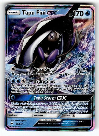 Tapu Fini GX – 39/147 SM03: SM - Burning Shadows Ultra Rare Holo NM