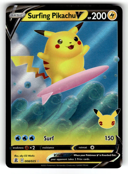 Surfing Pikachu V – 008/025 CLB: Celebrations Ultra Rare Holo NM