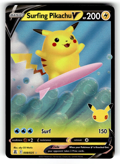 Surfing Pikachu V – 008/025 CLB: Celebrations Ultra Rare Holo NM