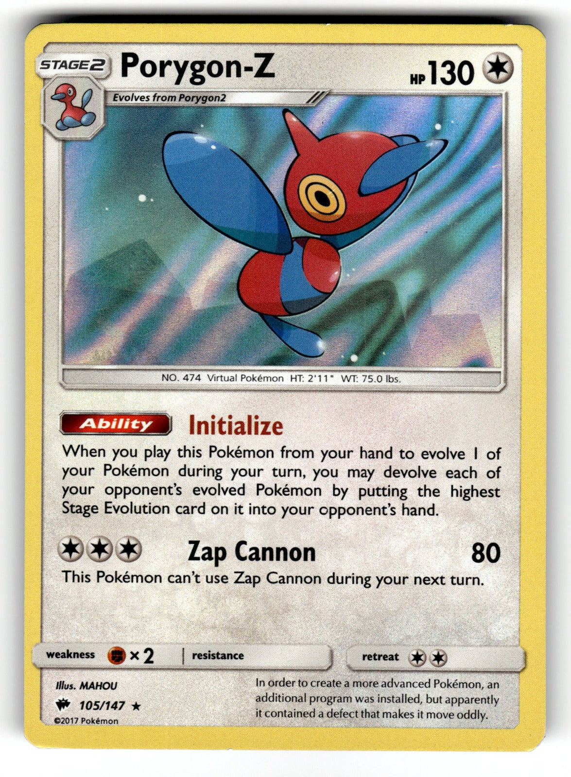 Porygon-Z – 105/147 SM03: SM - Burning Shadows Holo Rare LP