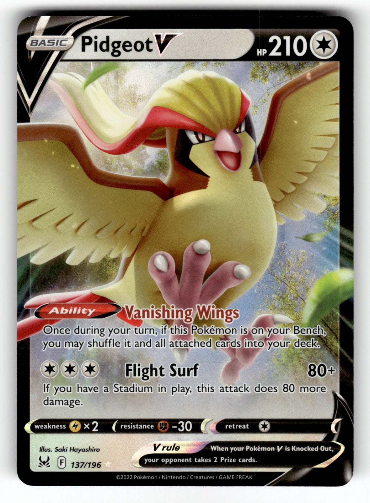 Pidgeot V – 137/196 SWSH11: SWSH11: Lost Origin Ultra Rare Holo NM