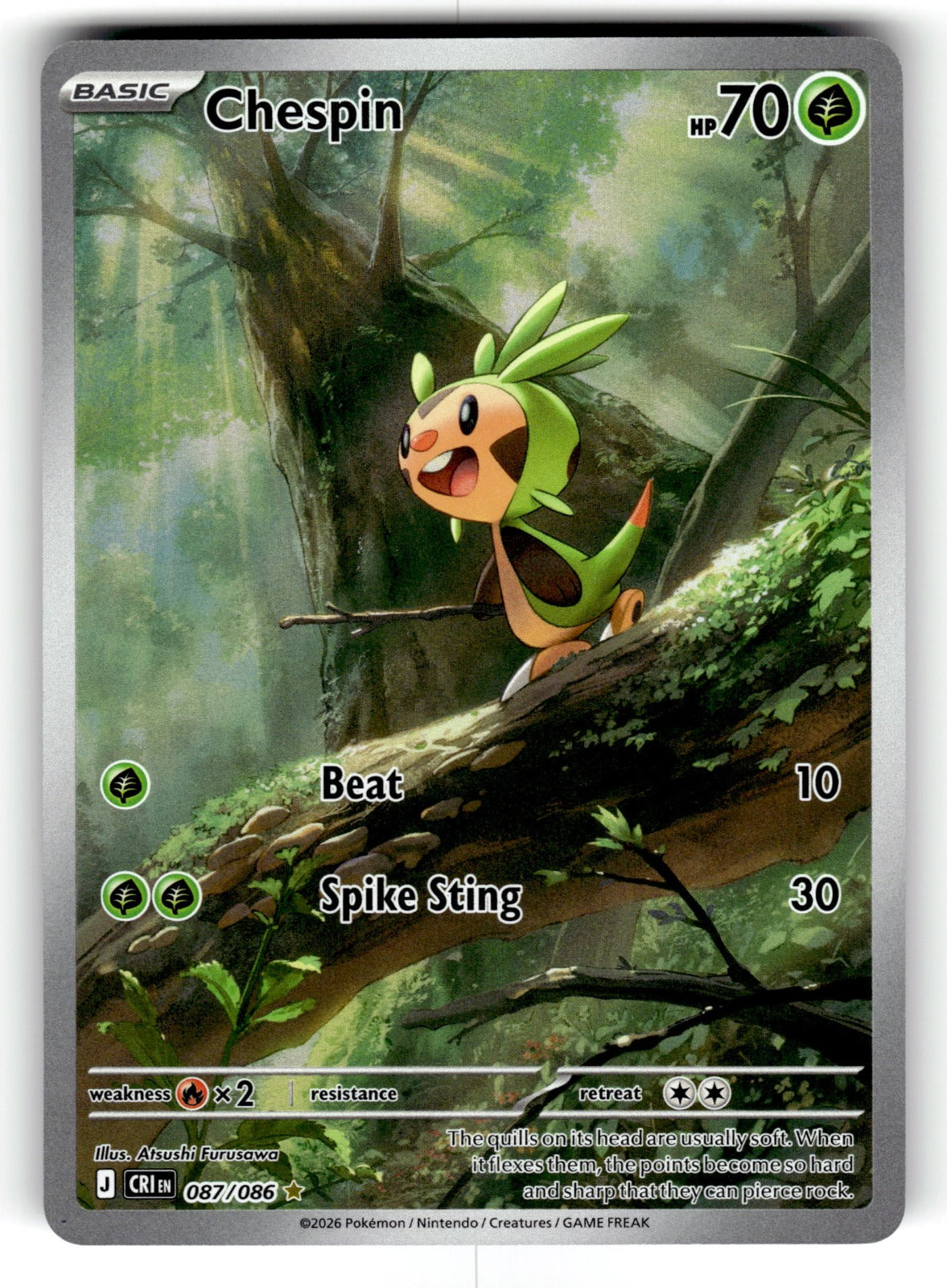 Chespin – 087/086 CRI: ME04: Chaos Rising Illustration Rare Holo NM