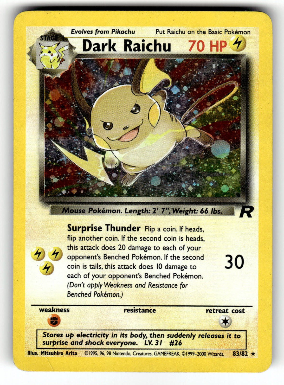 Dark Raichu – 83/82 TR: Team Rocket Secret Rare Unlimited HoloMP